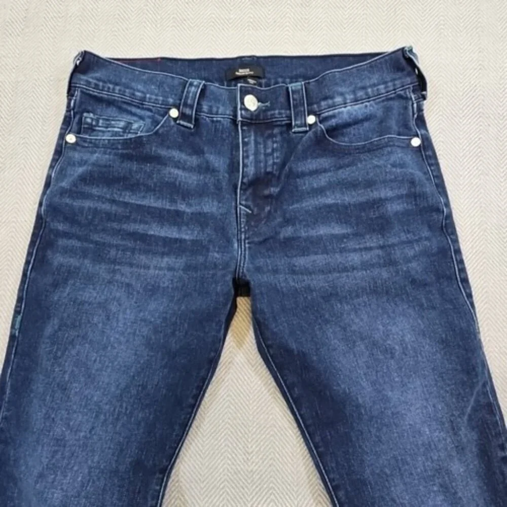 True Religion Jeans Men's 34‎ x 32 Blue Relaxed Denim Green Contrast Stitching